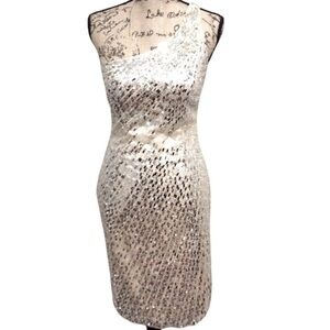 LARA Beaded & Sequined Cocktail Party Wedding Formal One Shoulder Dress, Size 2